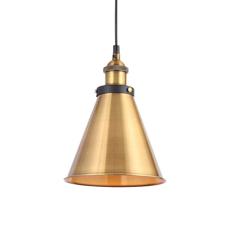 Vintage Gold Pendant Light - Elegant Iron Lid With Retro Cone Shape Ideal Luminaire For Dining Table