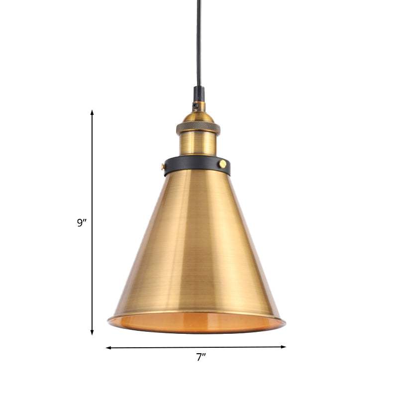 Vintage Gold Pendant Light - Elegant Iron Lid With Retro Cone Shape Ideal Luminaire For Dining Table