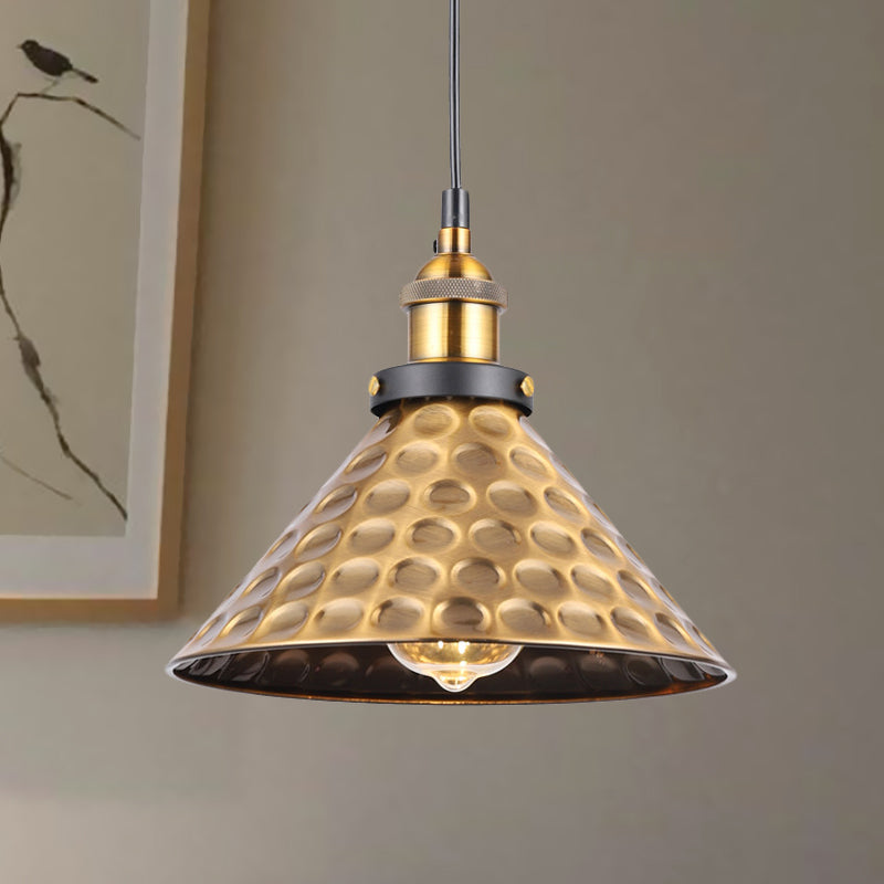 Vintage Gold Pendant Light - Elegant Iron Lid With Retro Cone Shape Ideal Luminaire For Dining