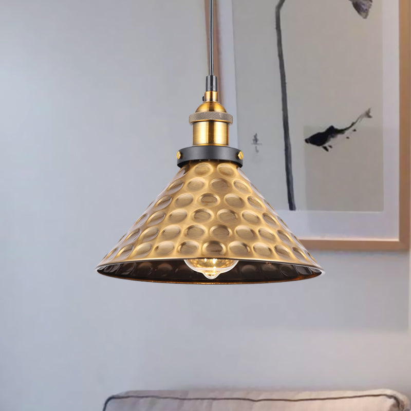 Vintage Gold Pendant Light - Elegant Iron Lid With Retro Cone Shape Ideal Luminaire For Dining Table