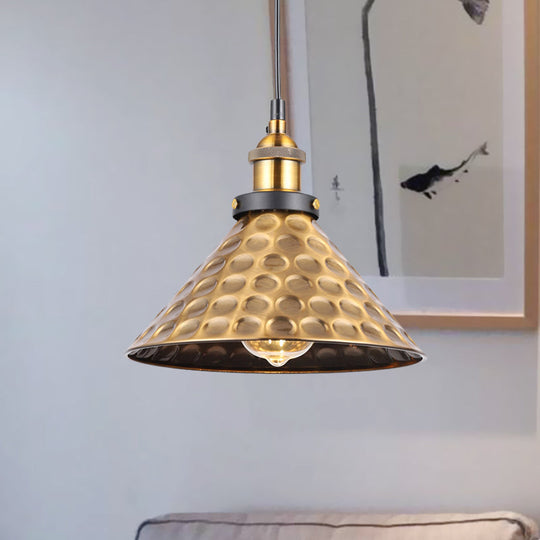 Vintage Gold Pendant Light - Elegant Iron Lid With Retro Cone Shape Ideal Luminaire For Dining Table