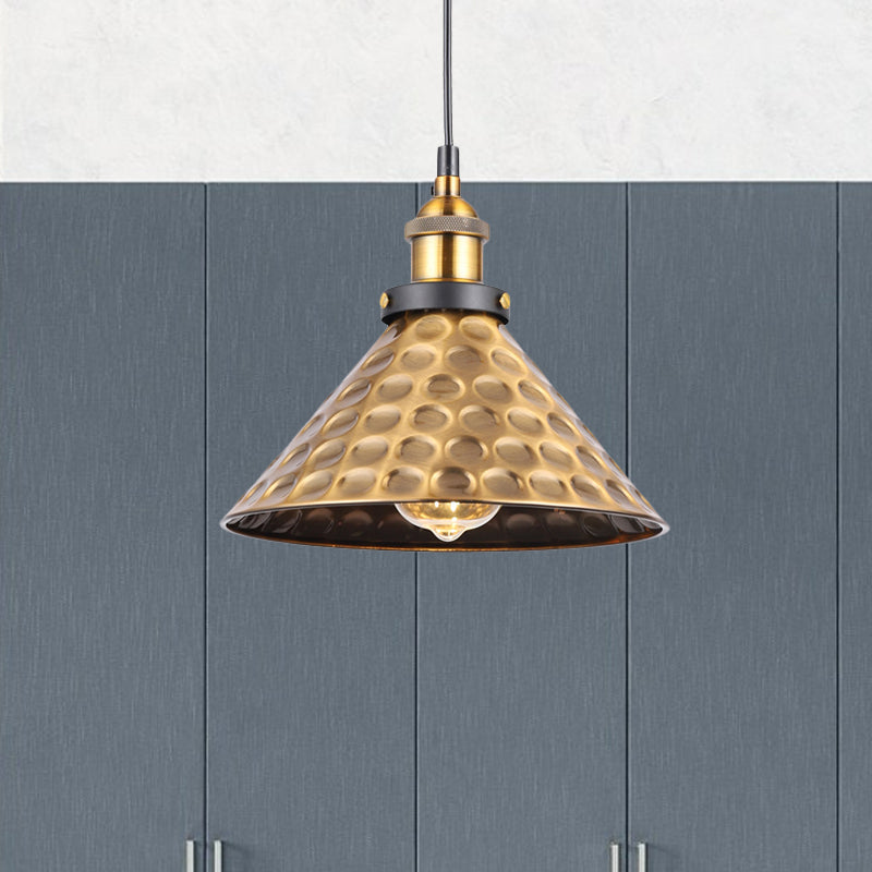 Vintage Gold Pendant Light - Elegant Iron Lid With Retro Cone Shape Ideal Luminaire For Dining Table