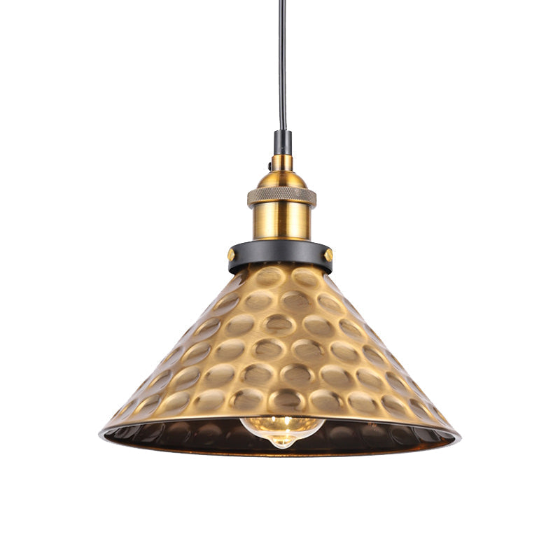 Vintage Gold Pendant Light - Elegant Iron Lid With Retro Cone Shape Ideal Luminaire For Dining Table