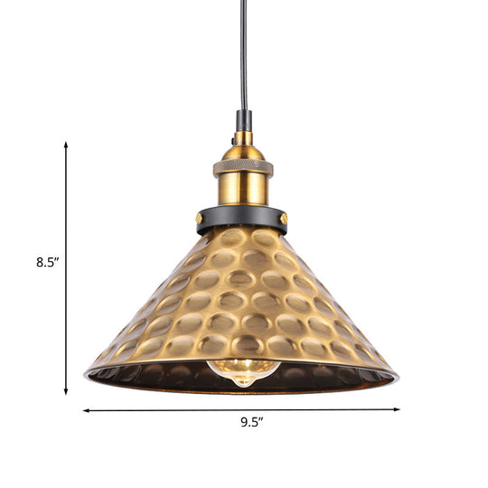 Vintage Gold Pendant Light - Elegant Iron Lid With Retro Cone Shape Ideal Luminaire For Dining Table