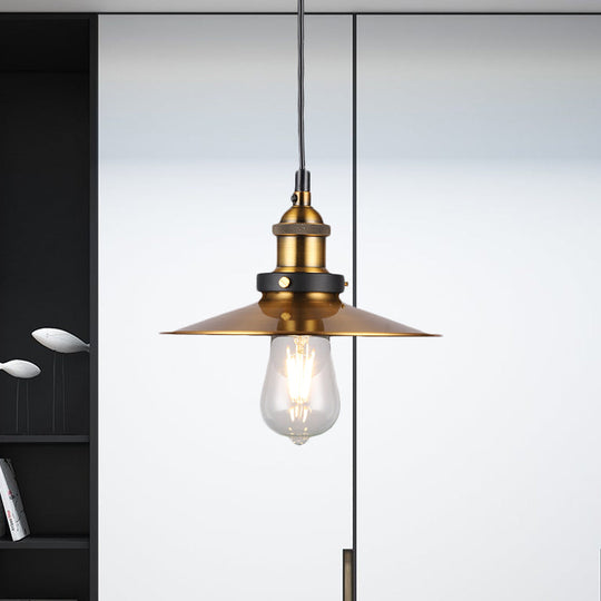 Vintage Gold Pendant Light - Elegant Iron Lid With Retro Cone Shape Ideal Luminaire For Dining Table