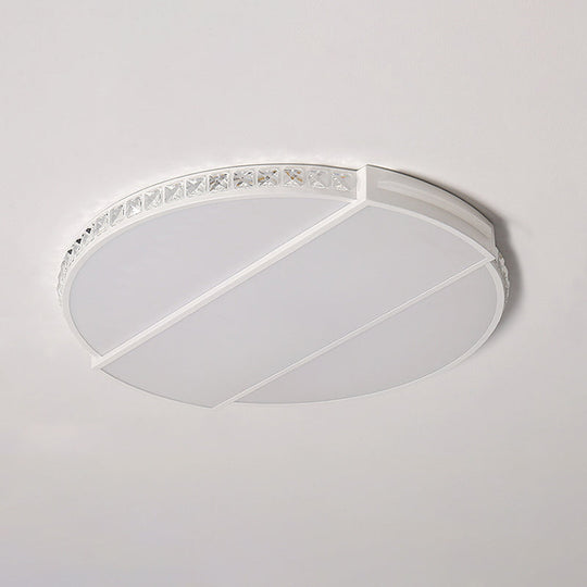 Modernist White Led Ceiling Lighting For Bedroom - Faceted Cut Crystal Disc Flush Mount