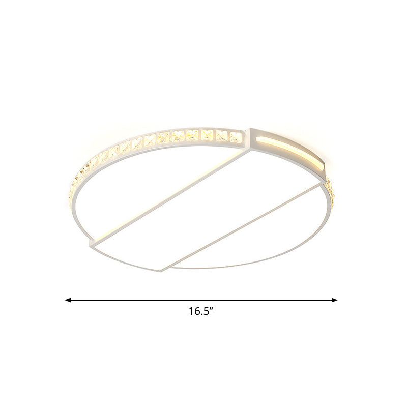 Modernist White Led Ceiling Lighting For Bedroom - Faceted Cut Crystal Disc Flush Mount