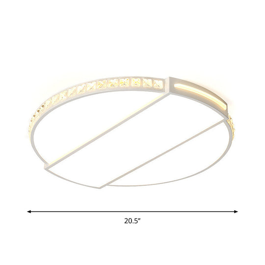 Modernist White Led Ceiling Lighting For Bedroom - Faceted Cut Crystal Disc Flush Mount