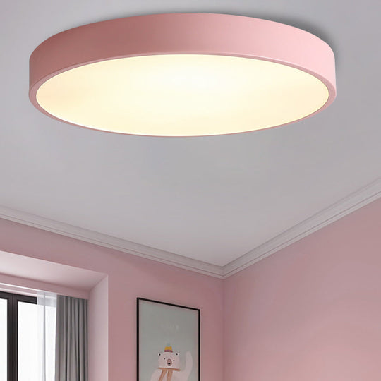 Modern Led Flush Mount Ceiling Light In Pink/Black/White With Acrylic Shade - 12’/16’ Diameter