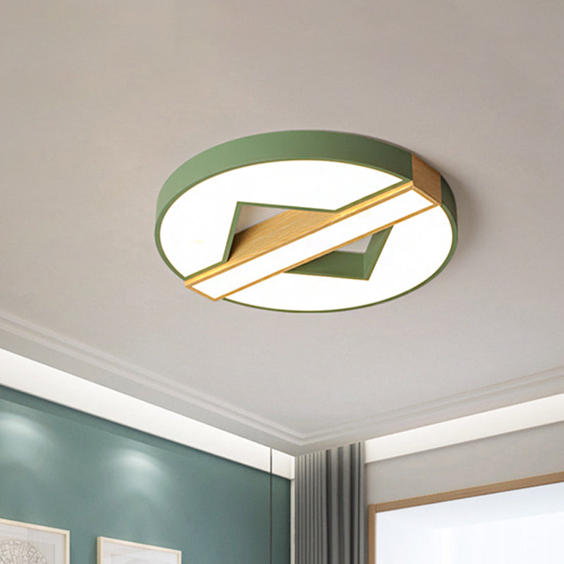 Led Macaron Green/Grey - Wood Bedroom Ceiling Light - 16.5’/20.5’ Flushmount With Round Acrylic