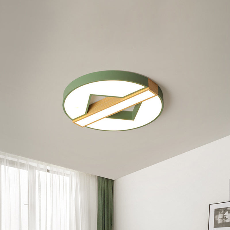 Led Macaron Green/Grey - Wood Bedroom Ceiling Light - 16.5’/20.5’ Flushmount With Round Acrylic