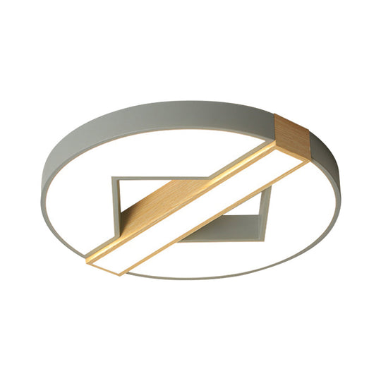 Led Macaron Green/Grey - Wood Bedroom Ceiling Light - 16.5’/20.5’ Flushmount With Round Acrylic