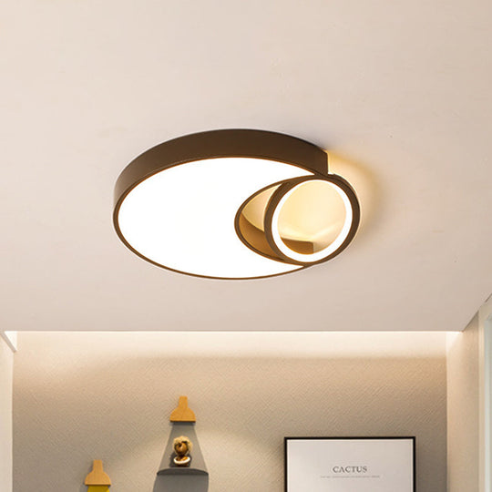 Waxing Moon & Oval Minimalist Led Flush Light - 18/22 Wide Acrylic Black Ceiling Flushmount Lamp In