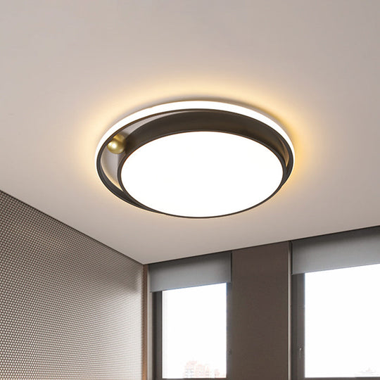 Modern Round Led Flush Mount Ceiling Light In Black- 16’/19.5’ Iron Frame With Warm/White Glow