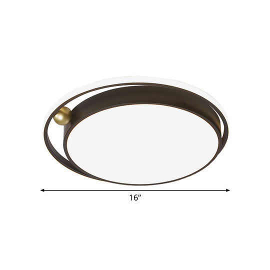 Modern Round Led Flush Mount Ceiling Light In Black- 16/19.5 Iron Frame With Warm/White Glow -
