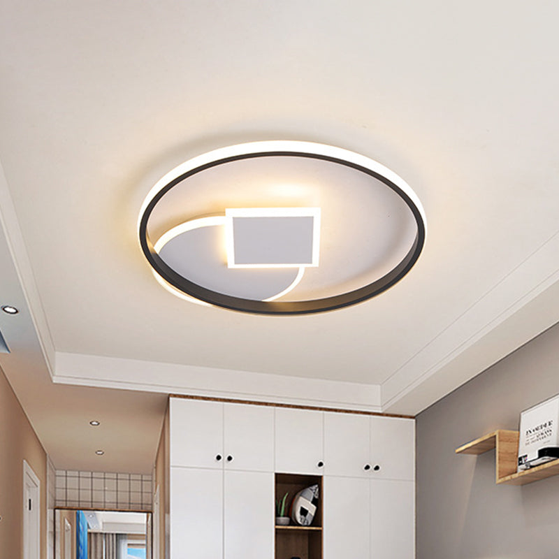 Modern Geometric Led Flushmount Ceiling Lamp - Thin Acrylic Black-White 16.5/20.5 W Warm/White Light