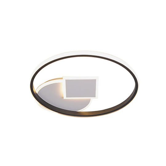 Modern Geometric Led Flushmount Ceiling Lamp - Thin Acrylic Black-White 16.5’/20.5’ W