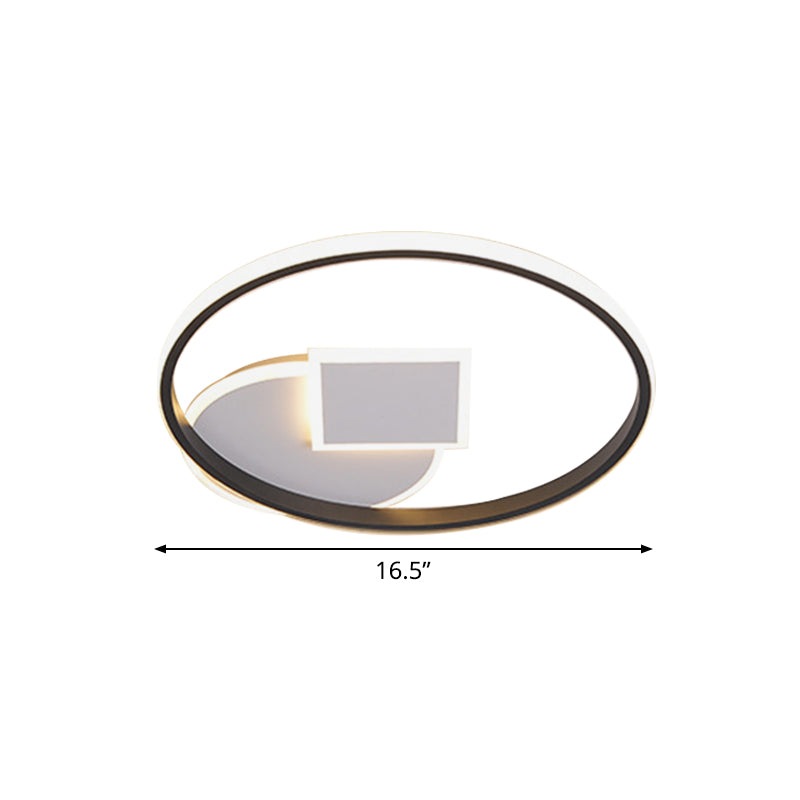 Modern Geometric Led Flushmount Ceiling Lamp - Thin Acrylic Black-White 16.5/20.5 W Warm/White Light