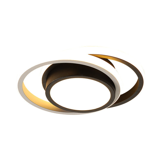 Minimalist Led Ceiling Light Black-White With Dual Circle Guard And Warm/White