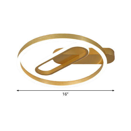 Simple Aluminum Led Ceiling Flush Mount Lighting In Gold - Circle And Oblong Shapes Warm/White Light