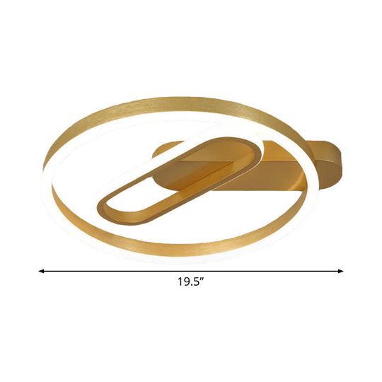 Simple Aluminum Led Ceiling Flush Mount Lighting In Gold - Circle And Oblong Shapes Warm/White