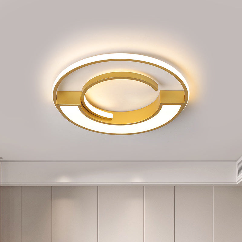 Contemporary Gold Aluminum Ceiling Lamp - Led Flushmount Lighting In Warm/White Light (16.5’ Or
