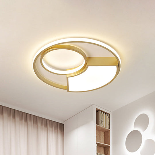 Modern Geometric Acrylic Flush Mount Led Ceiling Light Gold Finish In Warm/White 18’/22’ Width