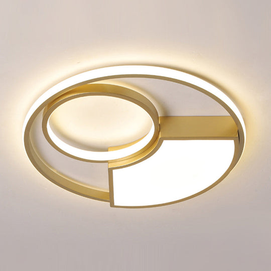 Modern Geometric Acrylic Flush Mount Led Ceiling Light Gold Finish In Warm/White 18’/22’ Width