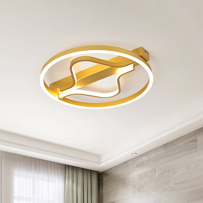 Aluminum Flush Mount Ceiling Light - Modernist Gold Led Surface Lamp (16’/19.5’) With Ripplet