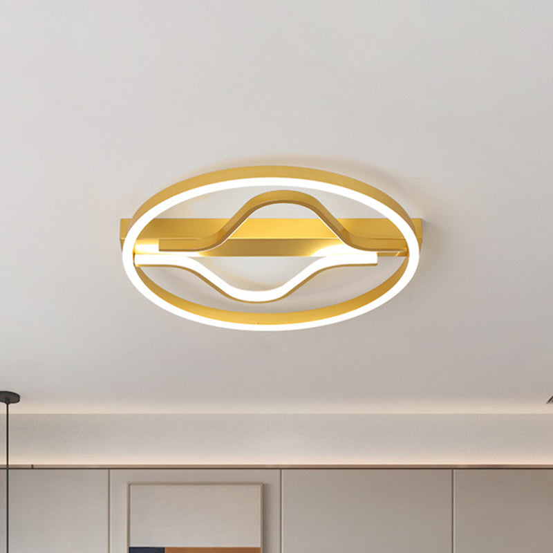 Aluminum Flush Mount Ceiling Light - Modernist Gold Led Surface Lamp (16’/19.5’) With Ripplet