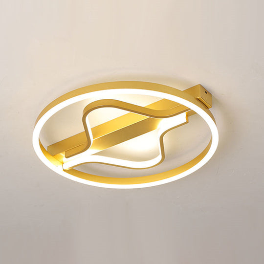 Aluminum Flush Mount Ceiling Light - Modernist Gold Led Surface Lamp (16’/19.5’) With Ripplet