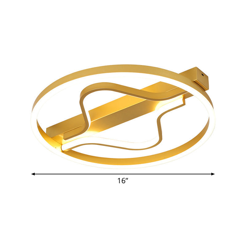 Aluminum Flush Mount Ceiling Light - Modernist Gold Led Surface Lamp (16’/19.5’) With Ripplet