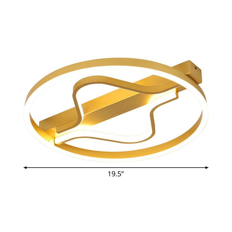 Aluminum Flush Mount Ceiling Light - Modernist Gold Led Surface Lamp (16/19.5) With Ripplet Central