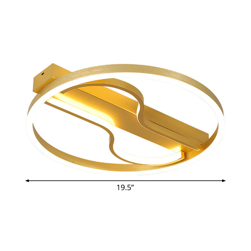 Modern Swirl Led Ceiling Lamp In Gold - 16’/19.5’ With Warm/White Light For Bedroom
