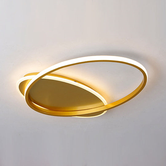 Modern Acrylic Ellipse Led Ceiling Lamp In Simple Gold Finish - Warm/White Light For Bedroom