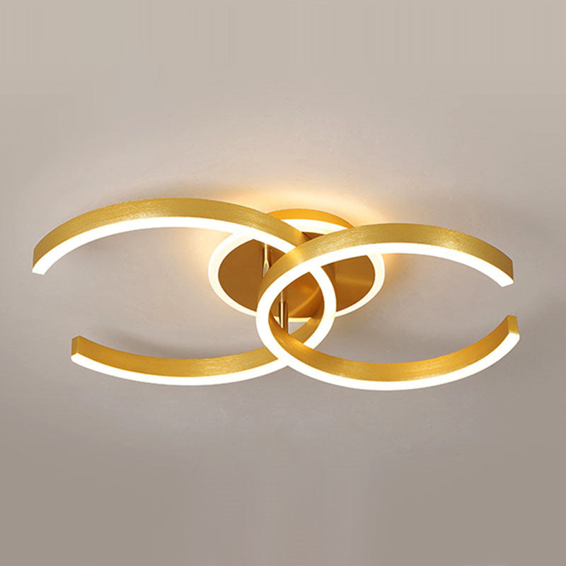 Stylish Dual C Hotel Ceiling Light - Modern 20.5/23 Inch Wide Led Flush Mount In Gold Warm/White