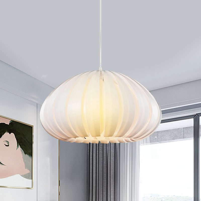 Sleek Squash Suspension Light: Acrylic Single Dining Table Pendant In White/Black With Blade Design