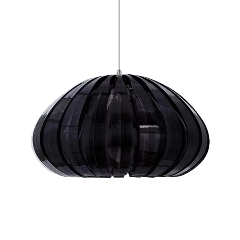 Sleek Squash Suspension Light: Acrylic Single Dining Table Pendant In White/Black With Blade Design