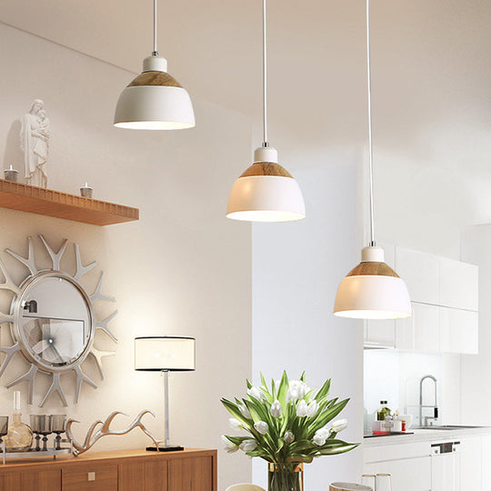 Nordic Iron Wood Suspension Light - 3 Head White Pendant For Table