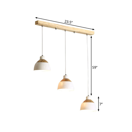Nordic Iron Wood Suspension Light - 3 Head White Pendant For Table