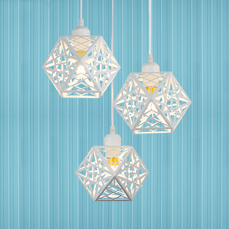 Snowflake Cage Pendant Iron 3-Light Ceiling Light In White/Black - Modern Novelty For Hotels White