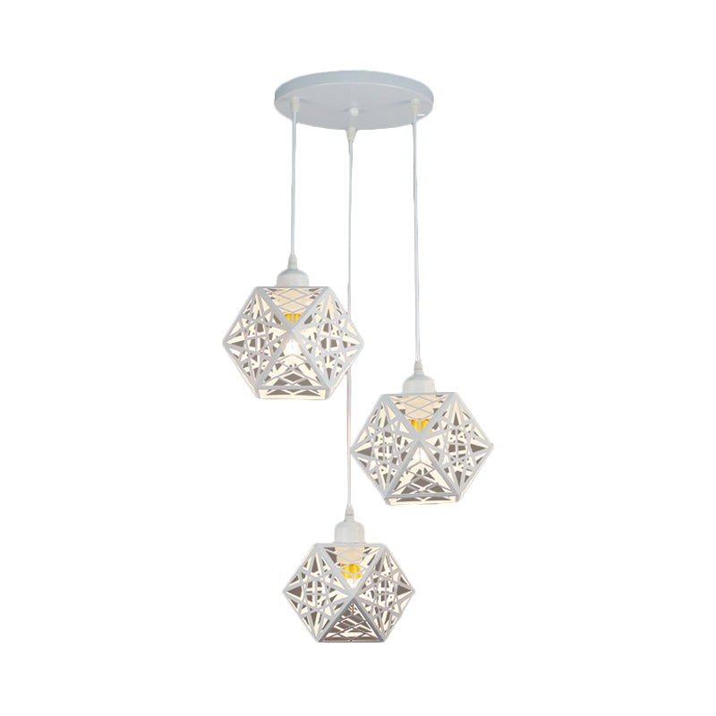 Snowflake Cage Pendant Iron 3-Light Ceiling Light In White/Black - Modern Novelty For Hotels