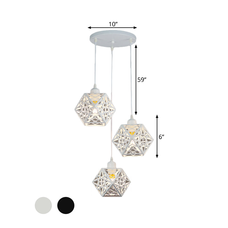Modern Snowflake Cage Pendant Light With 3 Iron Lights - Hotel Grade In White/Black