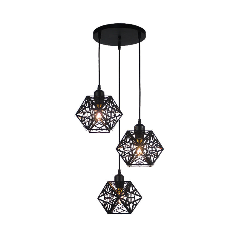 Modern Snowflake Cage Pendant Light With 3 Iron Lights - Hotel Grade In White/Black