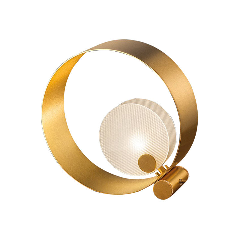 Sarin - Gold Metallic Postmodern Annulus Night Stand Lamp With Frosted Shade