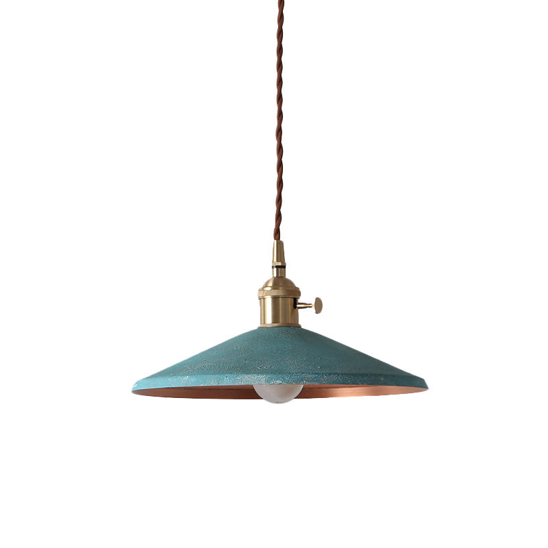 Rustic 1-Light Hanging Pendant Lamp In Blue/Red/Silver For Dining Room - Saucer Shade Iron Design