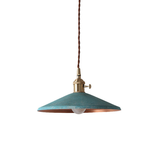 Rustic 1-Light Hanging Pendant Lamp In Blue/Red/Silver For Dining Room - Saucer Shade Iron Design