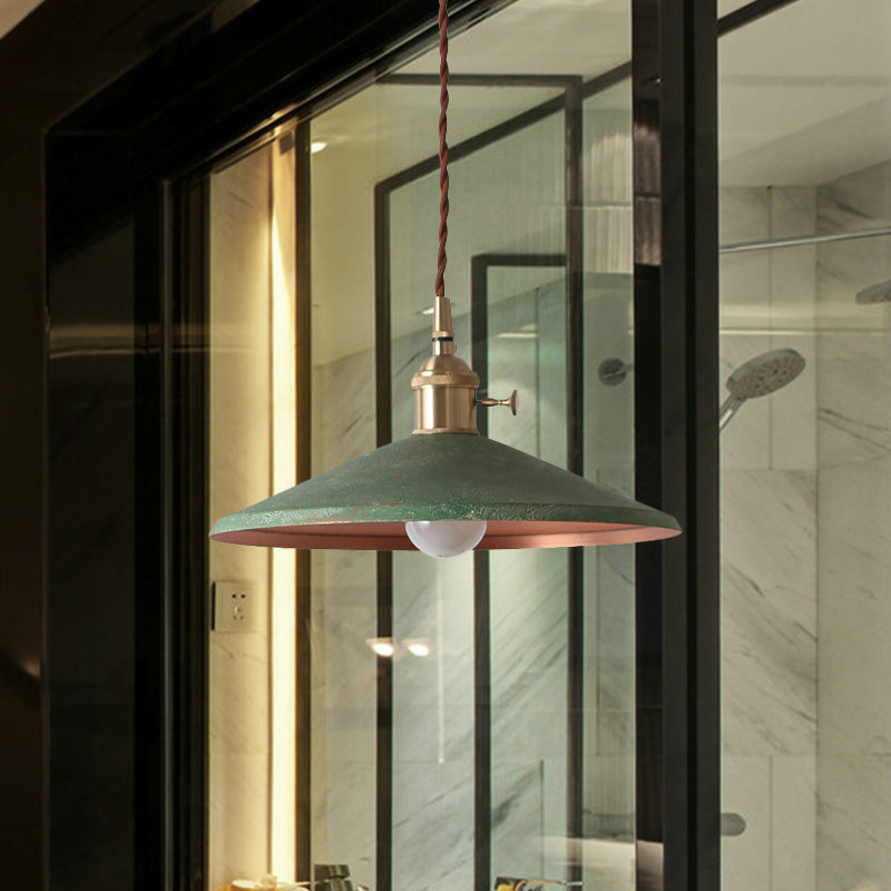 Rustic 1-Light Hanging Pendant Lamp In Blue/Red/Silver For Dining Room - Saucer Shade Iron Design