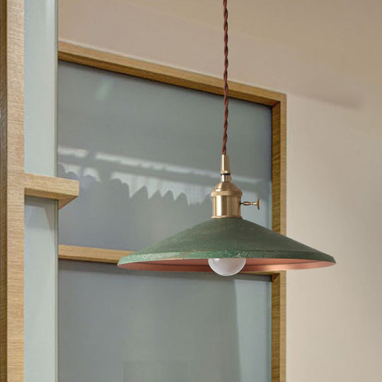 Rustic 1-Light Hanging Pendant Lamp In Blue/Red/Silver For Dining Room - Saucer Shade Iron Design