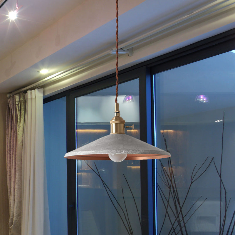 Rustic 1-Light Hanging Pendant Lamp In Blue/Red/Silver For Dining Room - Saucer Shade Iron Design